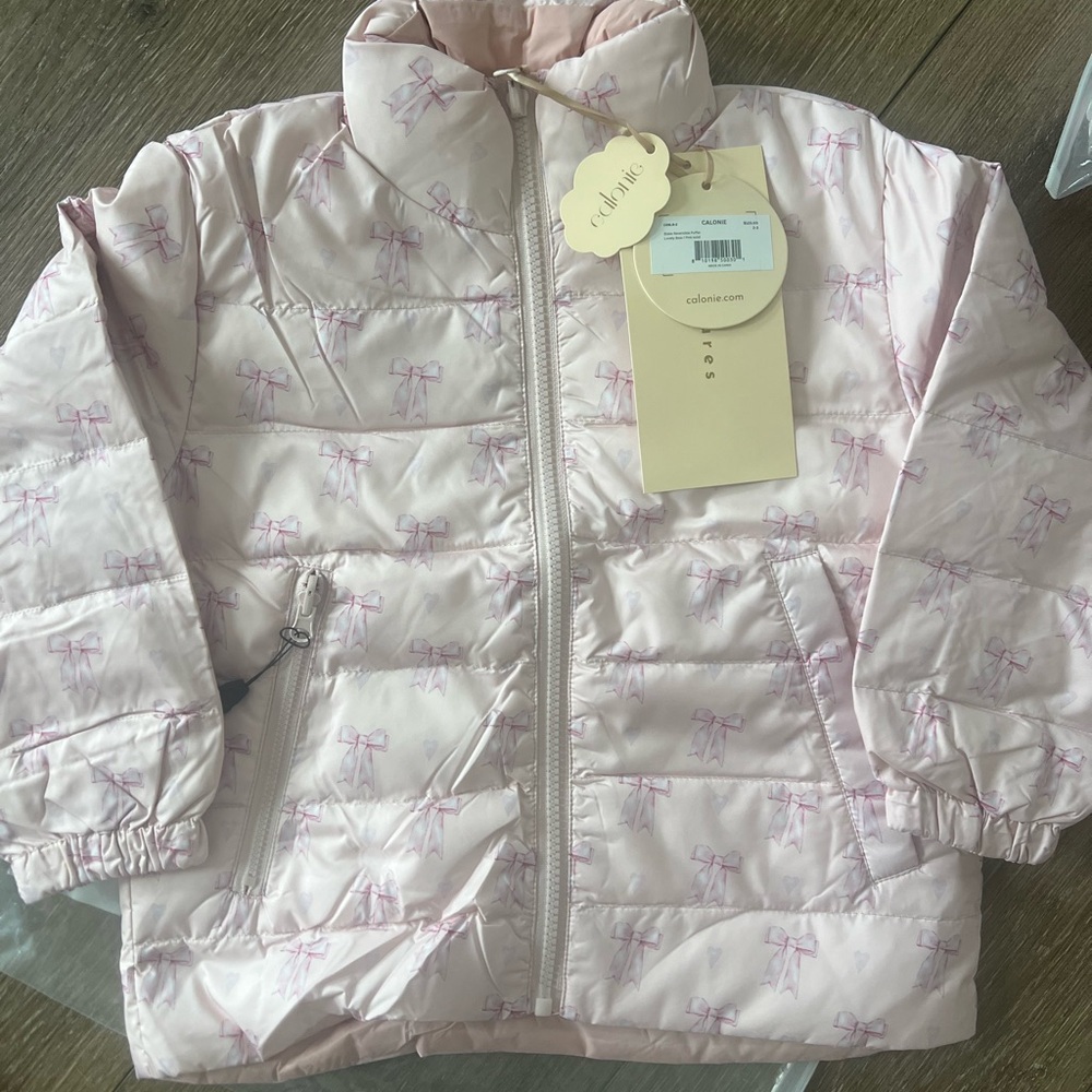 Calonie Pink Bow Kids Puffer Jacket